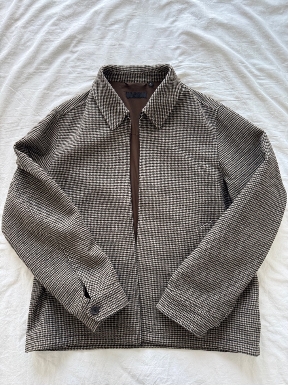 Uniqlo Brown Houndstooth Zip-Up Short Blouson Jacket